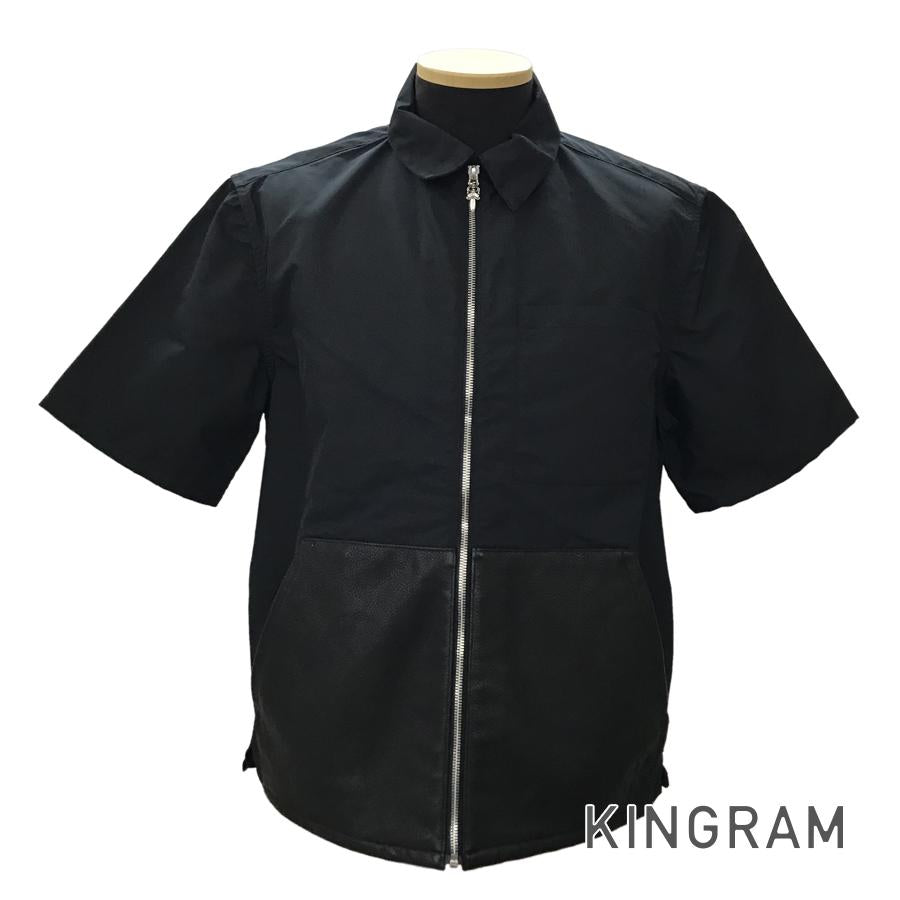 クロムハーツ SEDATED レザー クロスパッチ 半袖シャツ M CHROME HEARTS SEDATED Cross Patch Embroidery Dagger Zip Men's