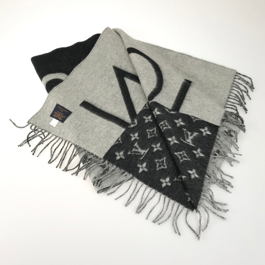 LOUIS VUITTON ルイヴィトン LV Logo Cashmere Scarf M70924 エシャルプ LVスプリット カシミヤ マフラー ストール ブラック/グレー LOUIS VUITTON - LOUIS VUITTON ルイヴィトン LV Logo Cashmere Scarf