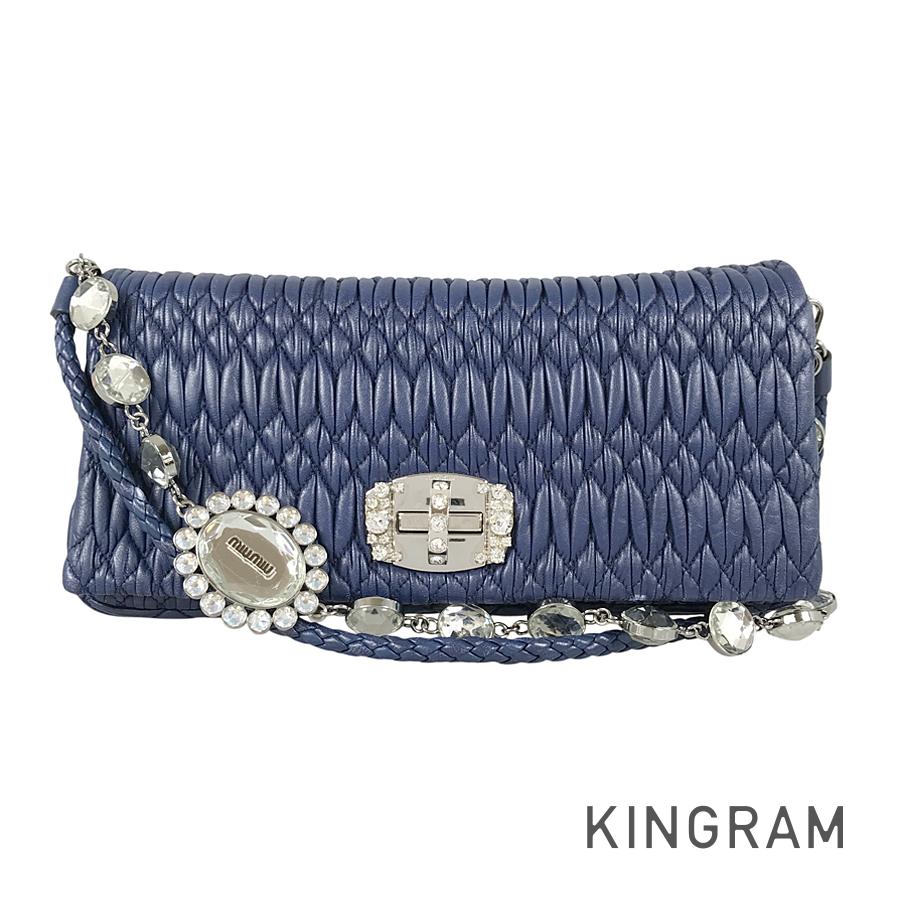 【miumiu】クラッチバッグ　スタッズ　ネイビー MIUMIU Matelasse Nappa crystal Shoulder bag – kingram-japan
